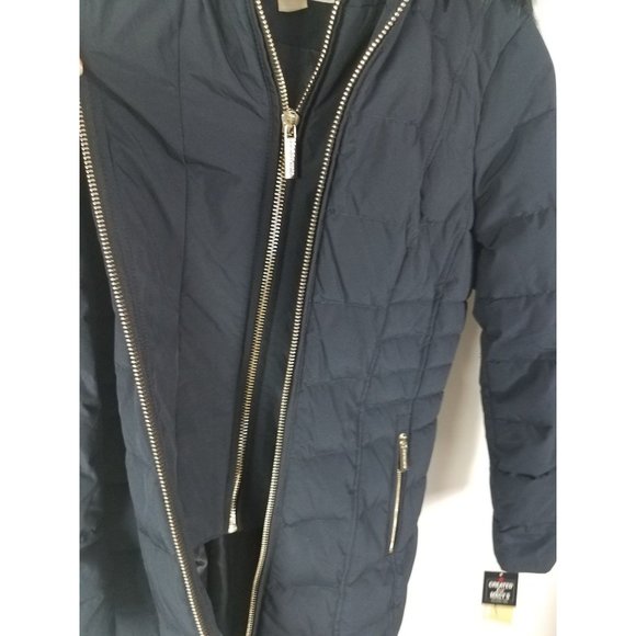 Michael Michael Kors Women's Sz. XS Fur Hooded Down Double Zip Navy Coat NWT - Picture 4 of 7